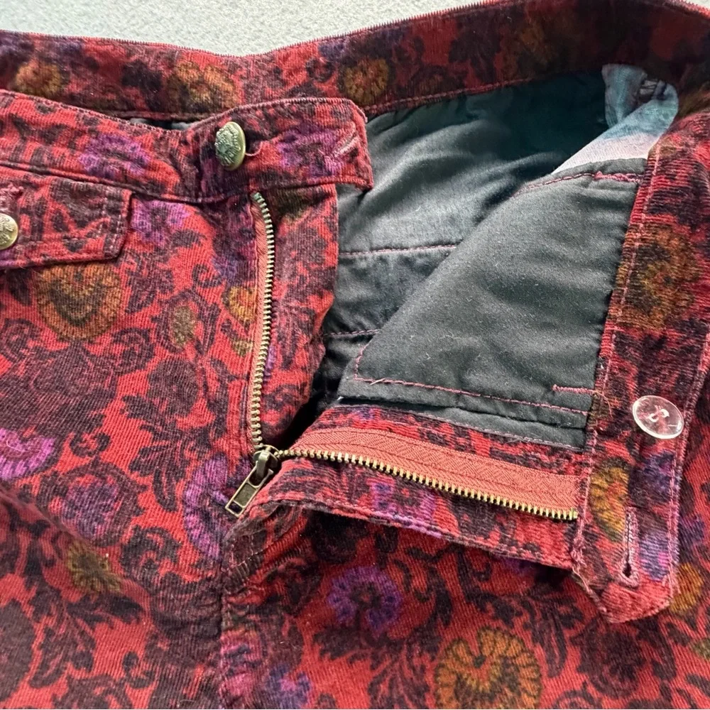 Free People Boho Flare Corduroy Pants Women’s 6 Burgundy Floral Paisley Girly